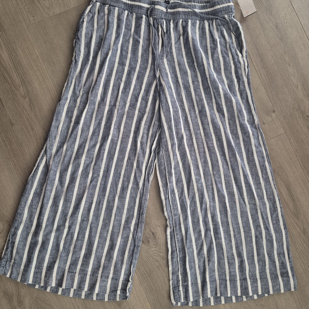Linen Wide Pant Chaps Ralph Lauren Blue and White Striped Wide Leg Cotton Pants
